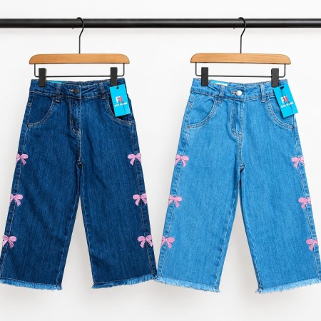 Kids Cherry Embroidery Wide Leg Jeans