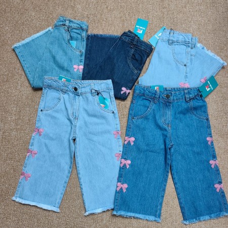 Kids Cherry Embroidery Wide Leg Jeans
