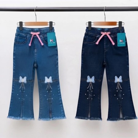 Kids Cherry Embroidery Wide Leg Jeans