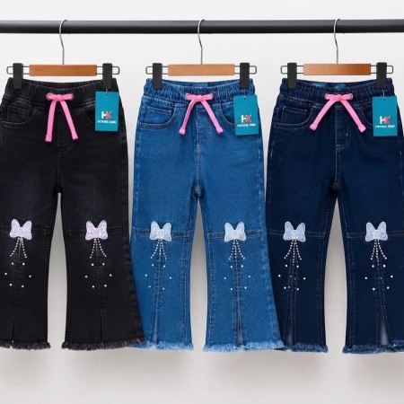 Kids Cherry Embroidery Wide Leg Jeans